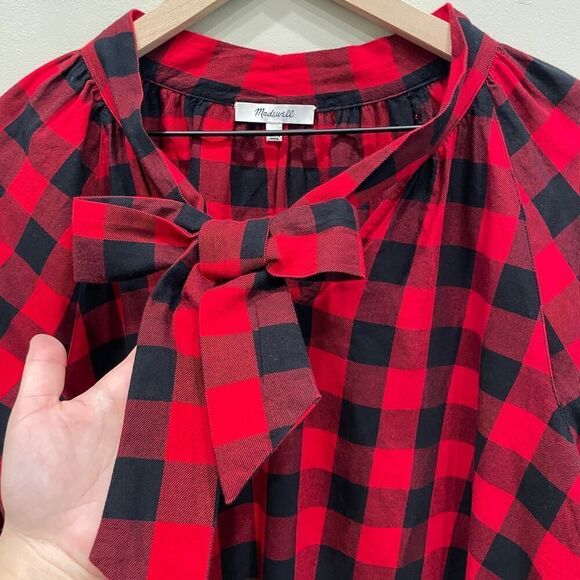 Madewell Tie-Neck Popover Shirt in Buffalo Check - Size: Medium - Picture 7 of 9